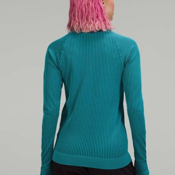 Lululemon Rest Less Pullover Colour Rib Green Jasper / Oceanic- Size 10 - Picture 4 of 8
